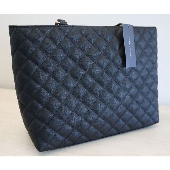 Tommy Hilfiger 69J8162 001 Women's Large Black Quilted Shoulder Tote Bag - Picture 5 of 8